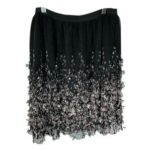 A New Day Black Floral Applique Pleated Mini Skirt, S